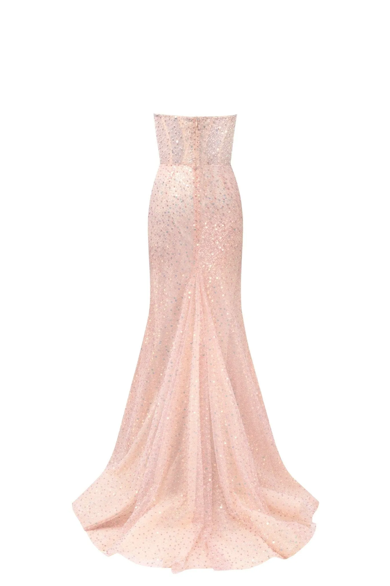 Entrance-worthy semi-transparent rose gold maxi sequined dress