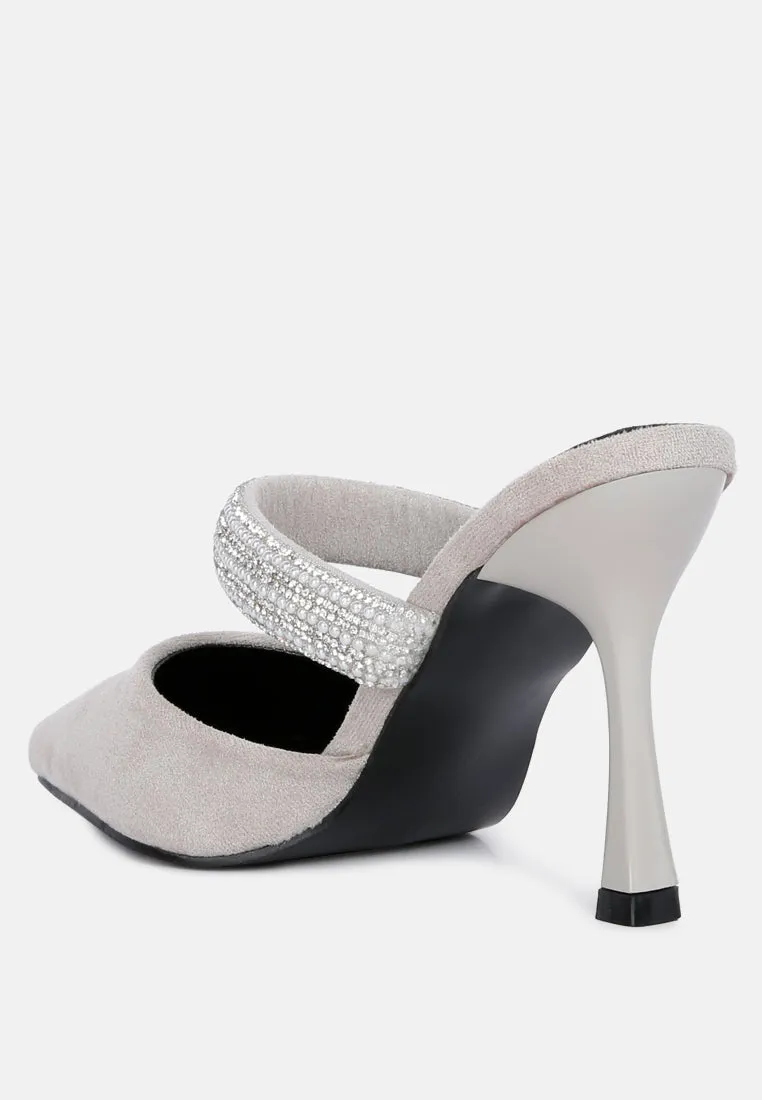 Fauci Diamante Strap Heeled Mules