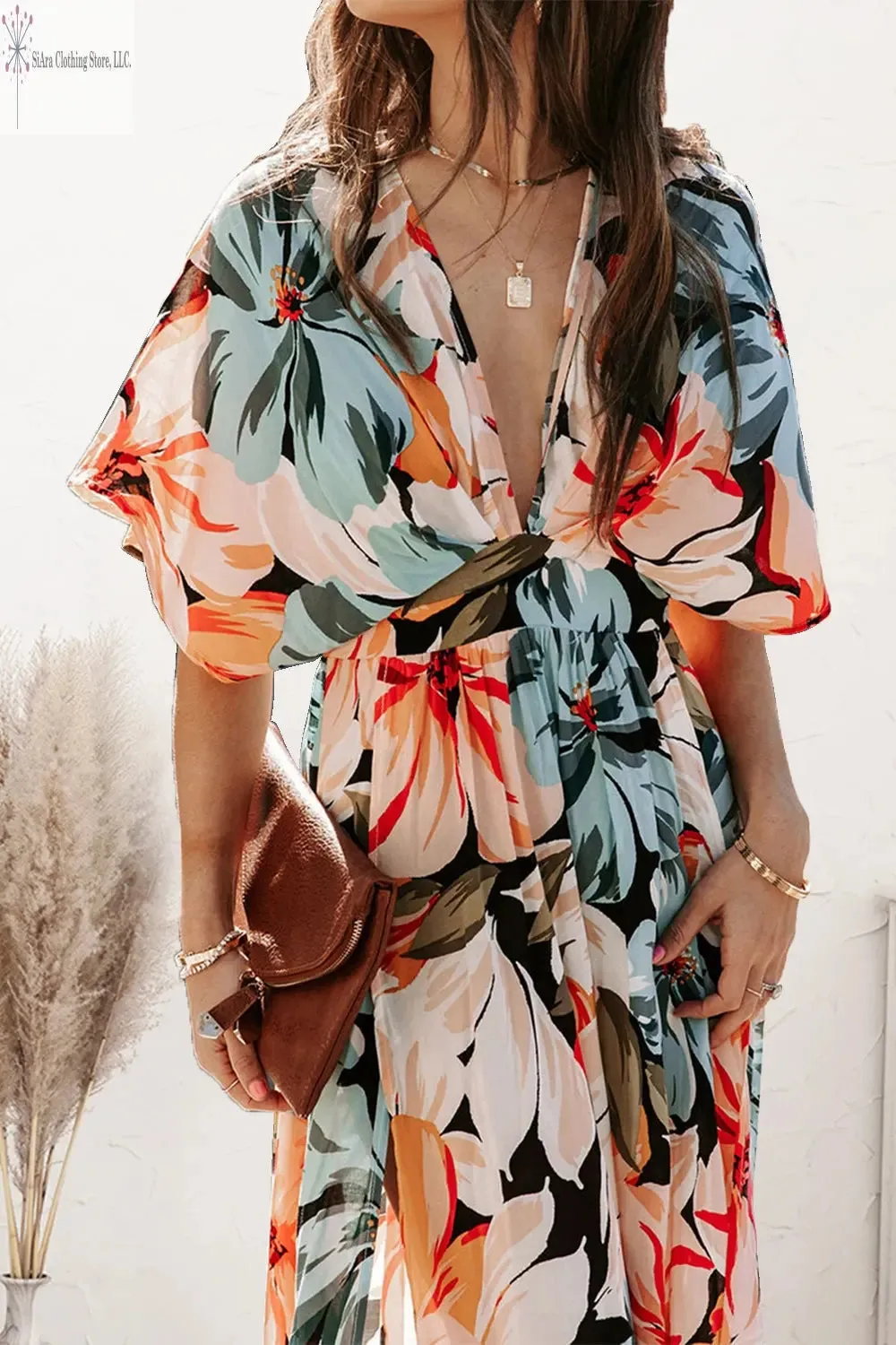 Floral Midi Dress Short Sleeves