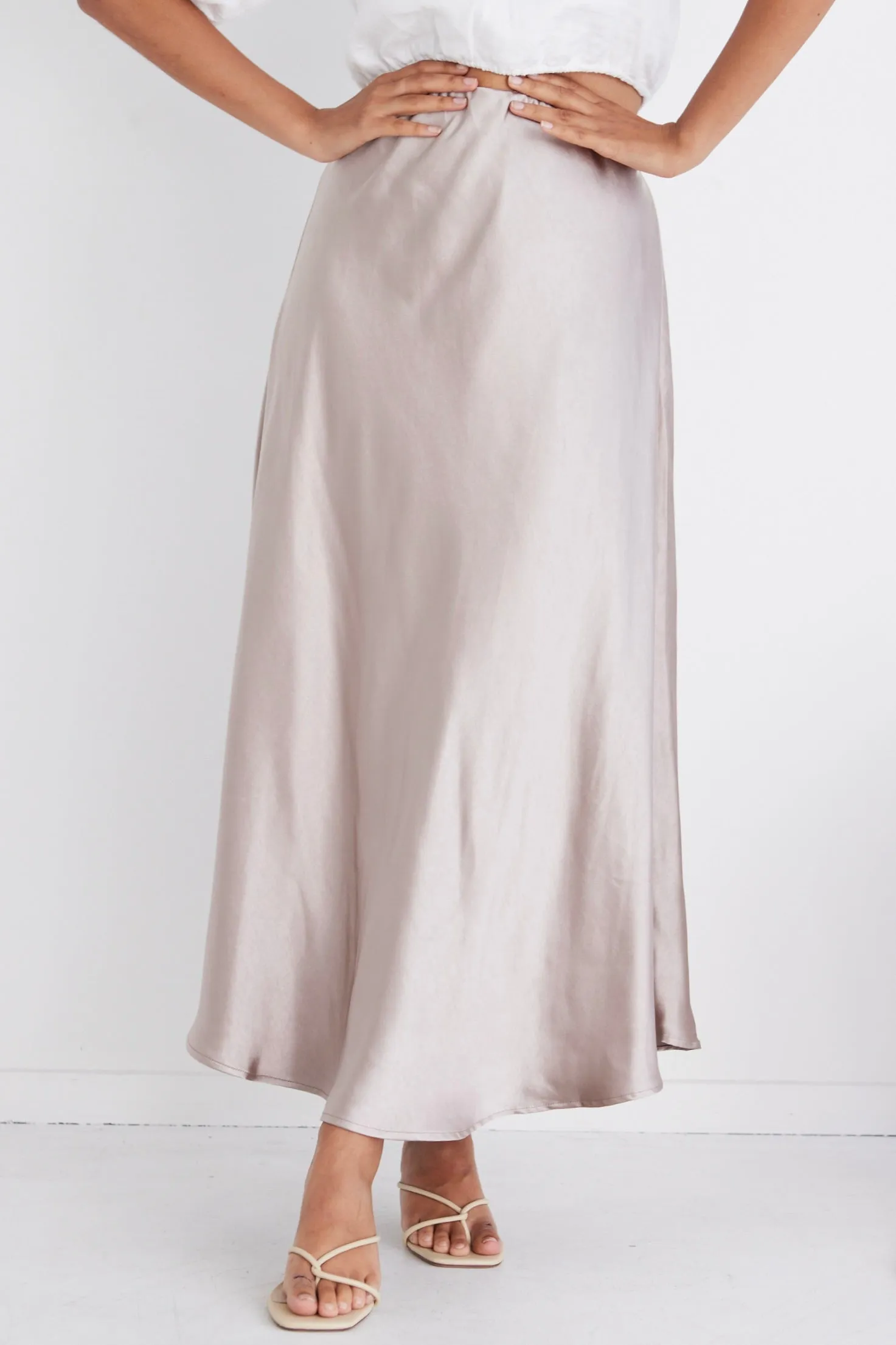 Haven Pumice Satin Bias Cut Maxi Skirt