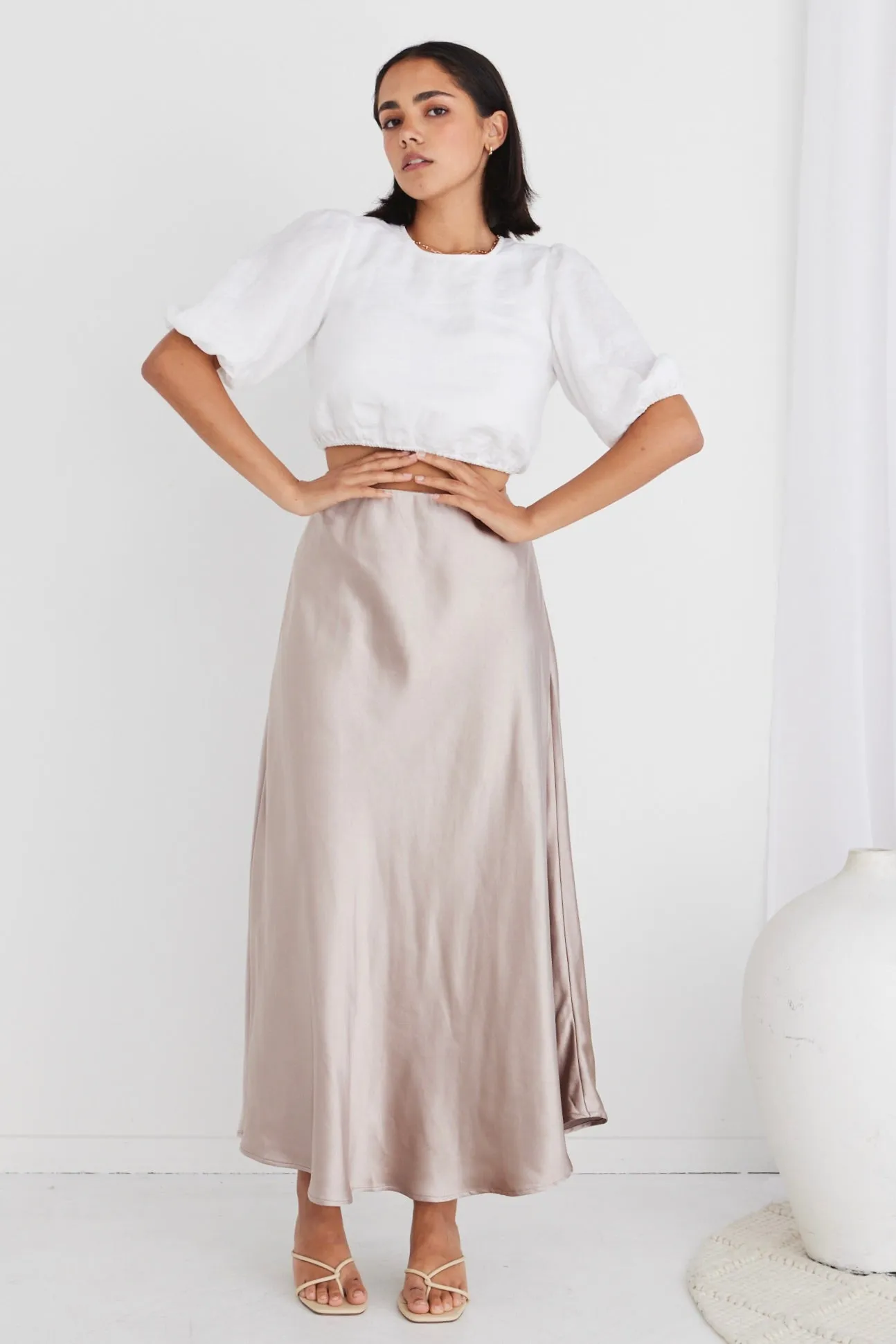 Haven Pumice Satin Bias Cut Maxi Skirt