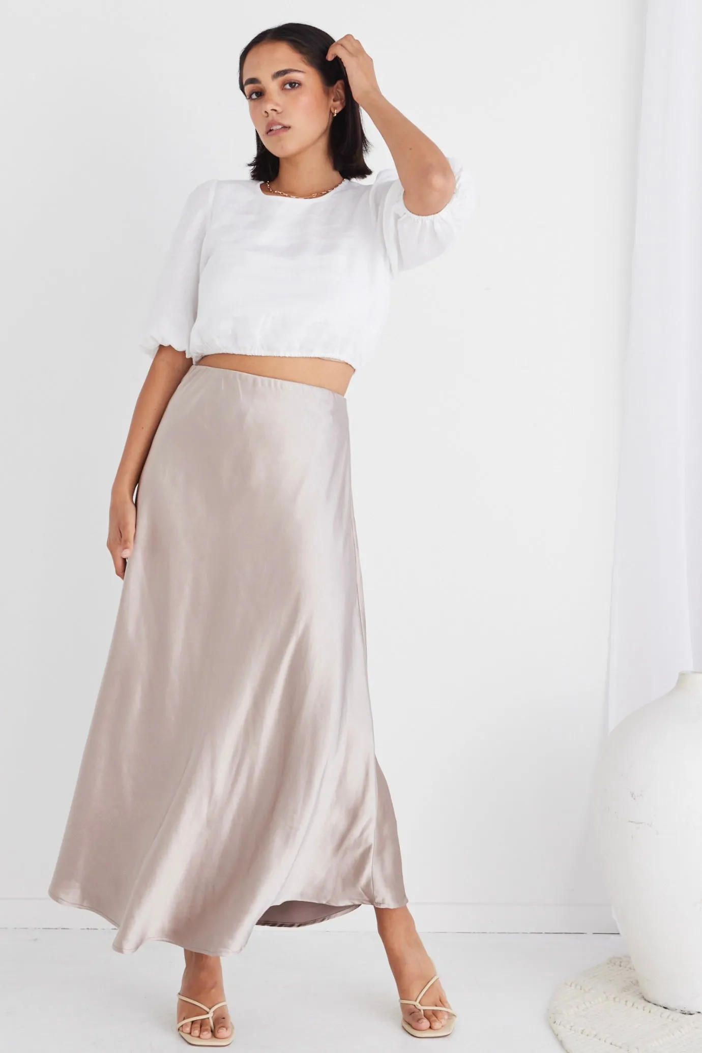 Haven Pumice Satin Bias Cut Maxi Skirt