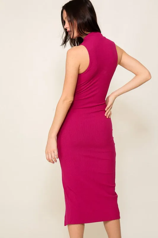 Heavy Ribbed High Neck Midi Dress