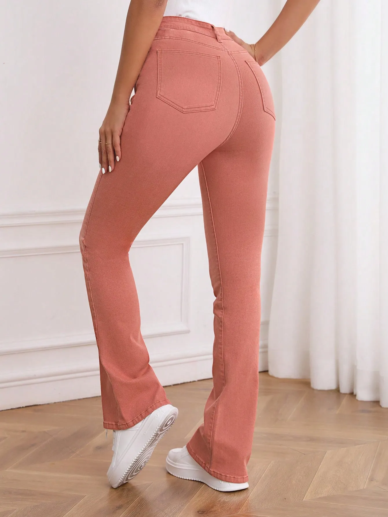 High Waist Bleach Wash Flare Leg Jeans