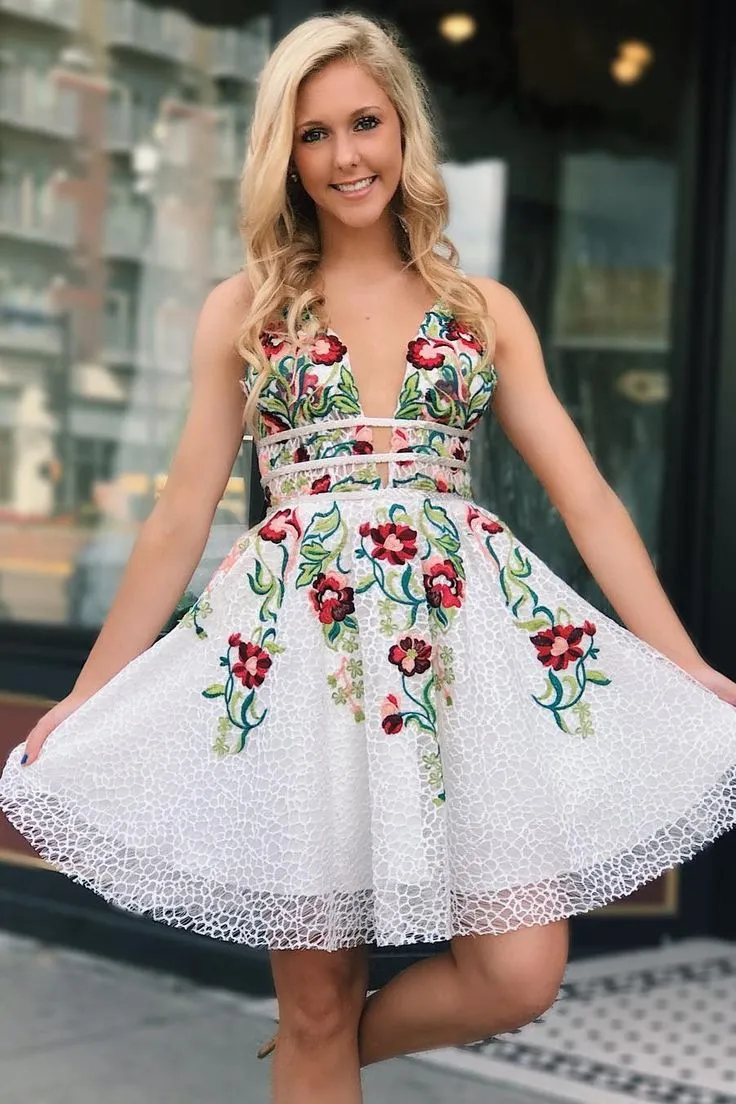 Homecoming Dress with Embroidery, Short Prom Dress ,Winter Formal Dress, Pageant Dance Dresses, Back To School Party Gown, PC0982