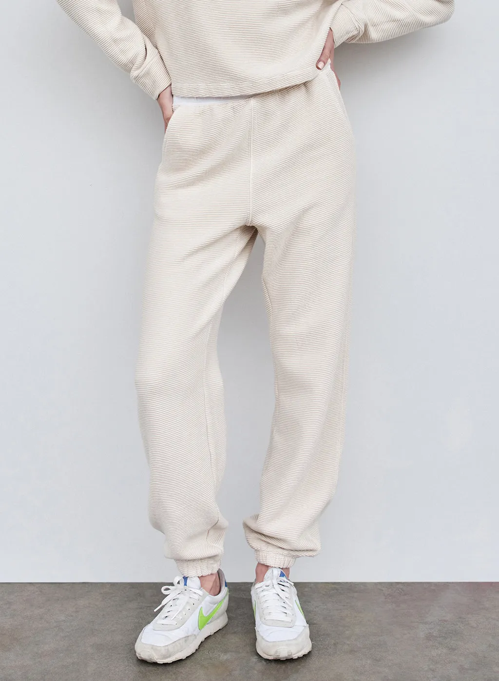 Horizontal Rib Sweatpant in Cream