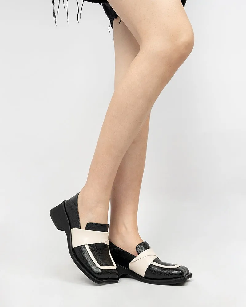 Irregular Square Toe Thick Heeled Retro Loafers