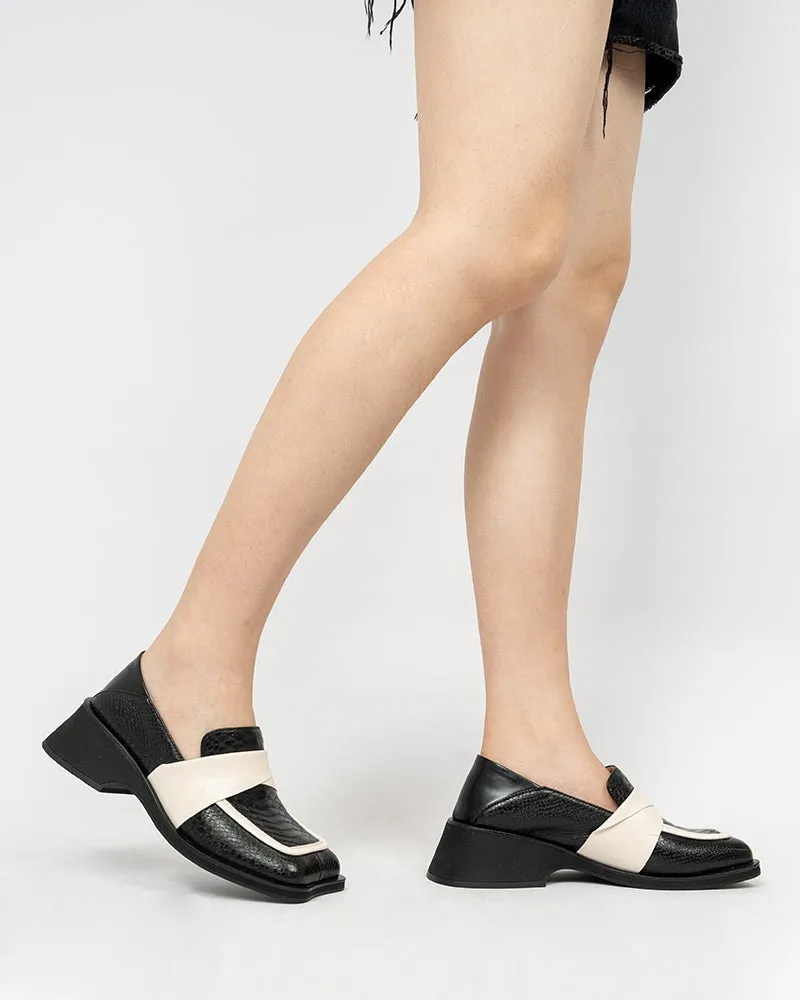 Irregular Square Toe Thick Heeled Retro Loafers