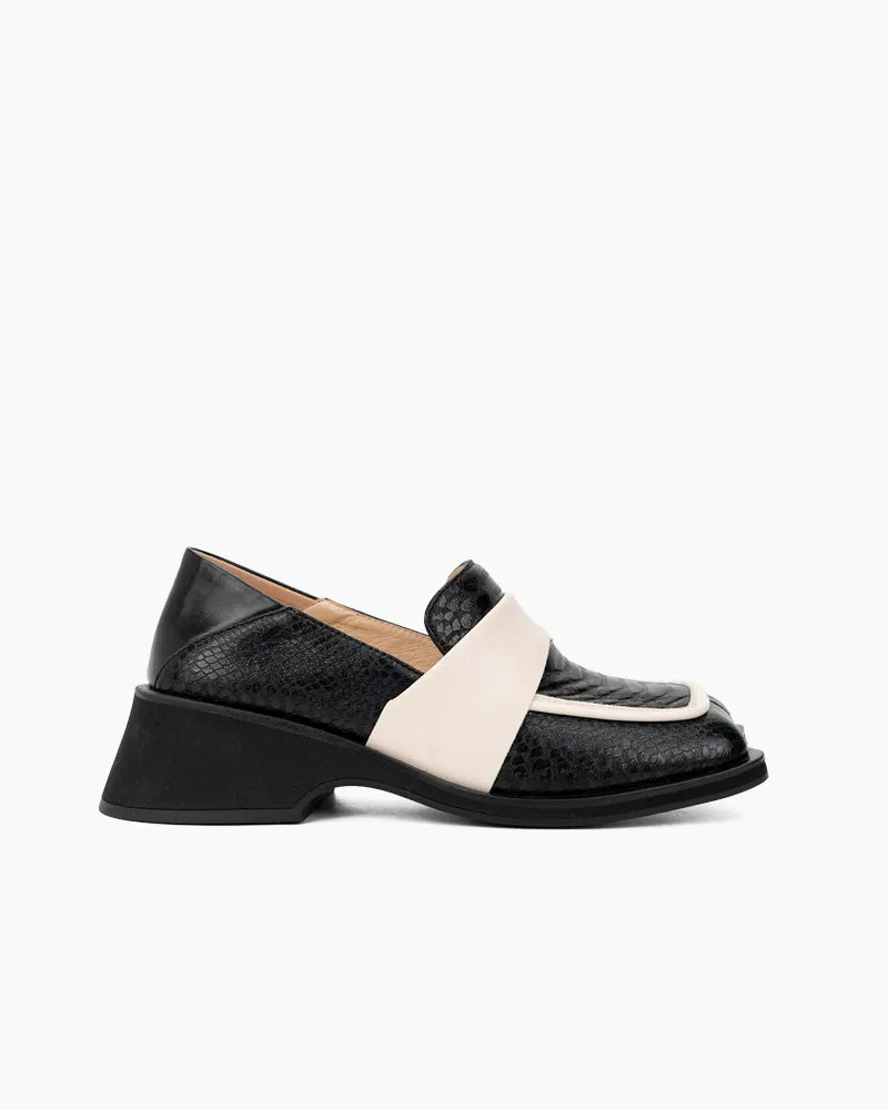 Irregular Square Toe Thick Heeled Retro Loafers