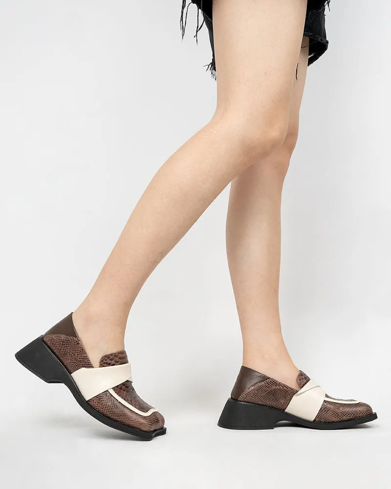 Irregular Square Toe Thick Heeled Retro Loafers