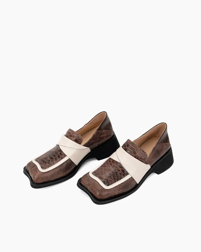 Irregular Square Toe Thick Heeled Retro Loafers