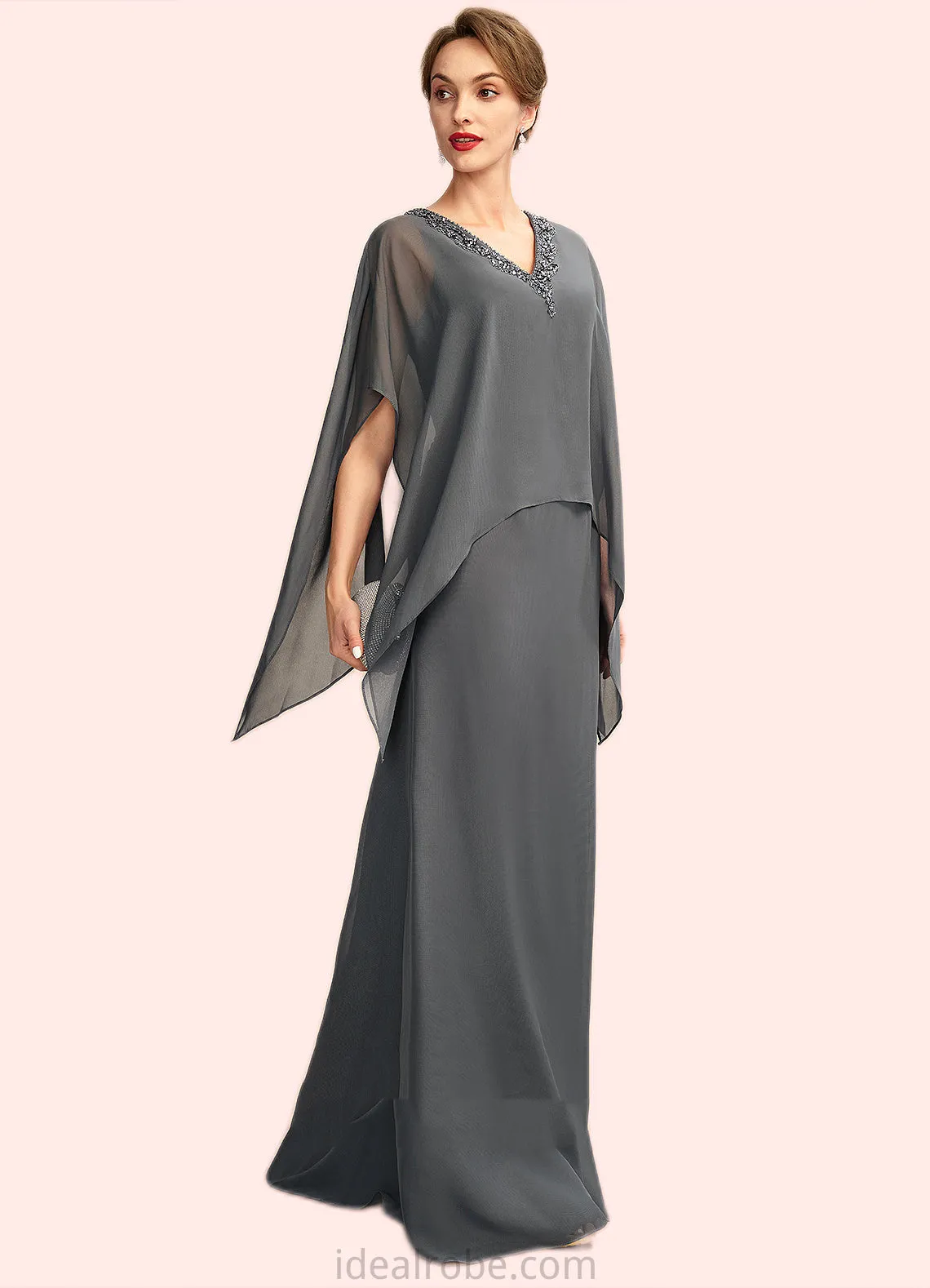 Jamie A-line V-Neck Floor-Length Chiffon Mother of the Bride Dress With Beading Sequins STK126P0015031