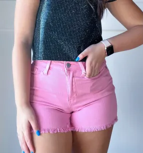 Judy Blue Dyed Fray Hem Shorts- Bubblegum