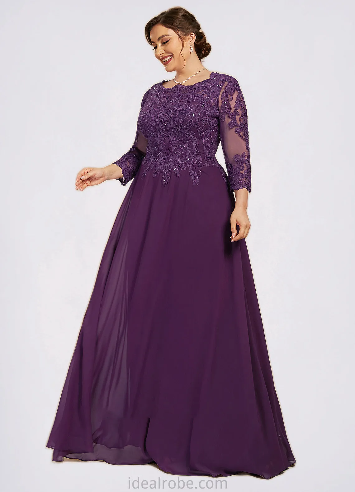 Kamari A-Line Scoop Neck Floor-Length Chiffon Lace Mother of the Bride Dress With Sequins STK126P0014590