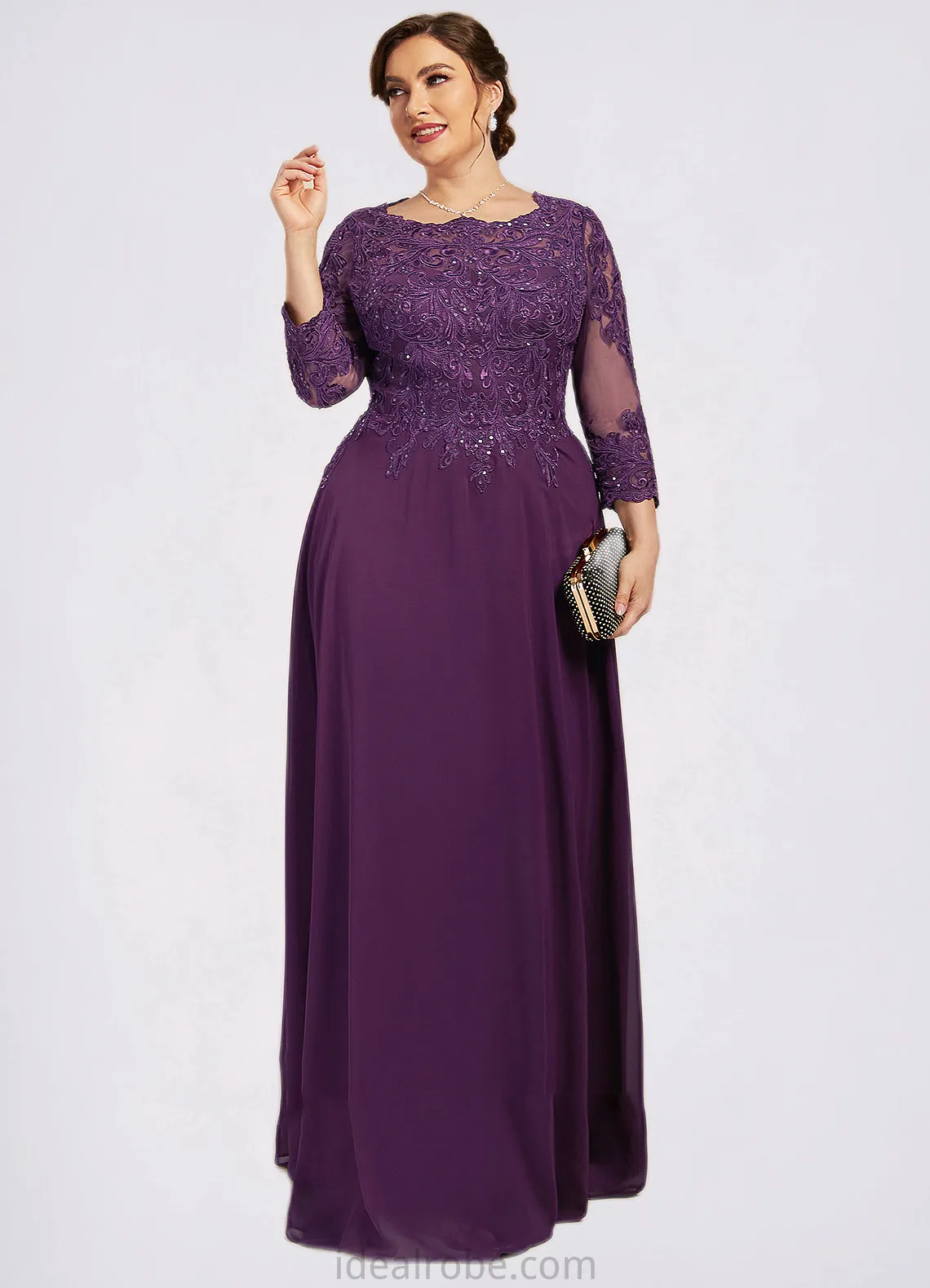 Kamari A-Line Scoop Neck Floor-Length Chiffon Lace Mother of the Bride Dress With Sequins STK126P0014590