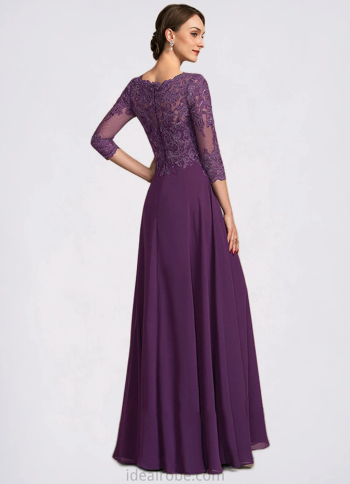 Kamari A-Line Scoop Neck Floor-Length Chiffon Lace Mother of the Bride Dress With Sequins STK126P0014590