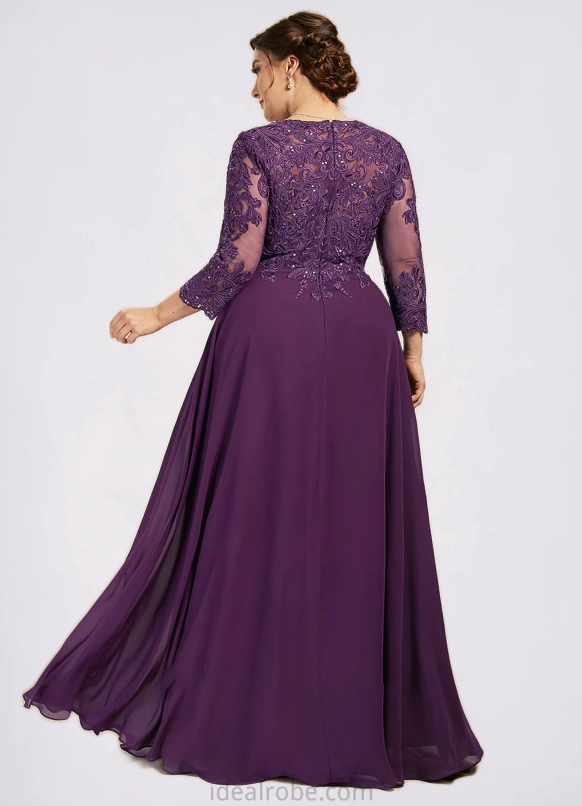 Kamari A-Line Scoop Neck Floor-Length Chiffon Lace Mother of the Bride Dress With Sequins STK126P0014590