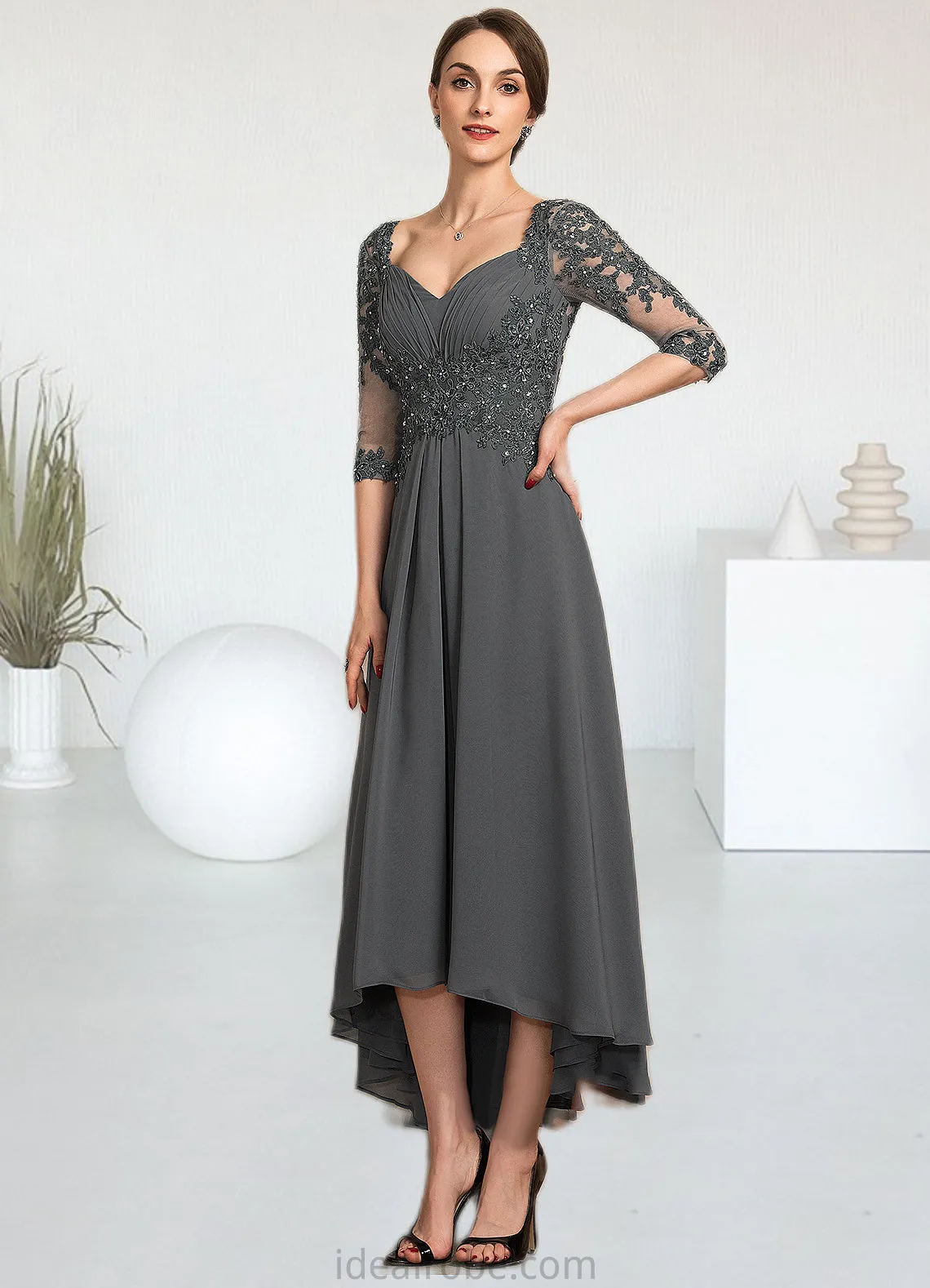 Karma A-Line Sweetheart Asymmetrical Chiffon Lace Mother of the Bride Dress With Beading Sequins STK126P0014579