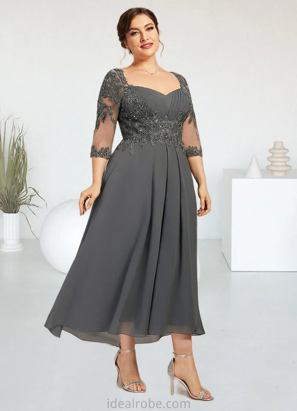 Karma A-Line Sweetheart Asymmetrical Chiffon Lace Mother of the Bride Dress With Beading Sequins STK126P0014579