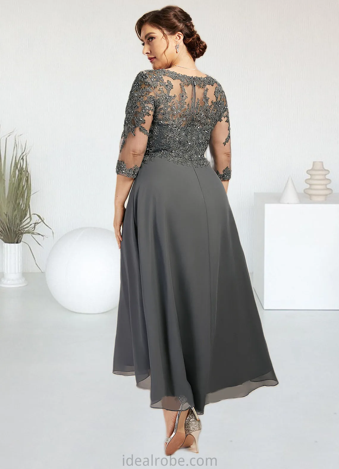 Karma A-Line Sweetheart Asymmetrical Chiffon Lace Mother of the Bride Dress With Beading Sequins STK126P0014579