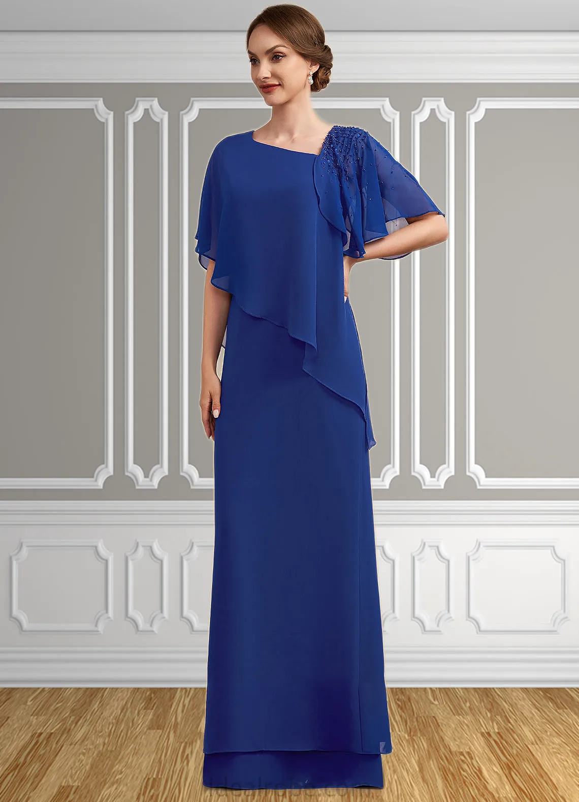 Katharine A-Line V-neck Floor-Length Chiffon Mother of the Bride Dress With Beading Sequins STK126P0014600