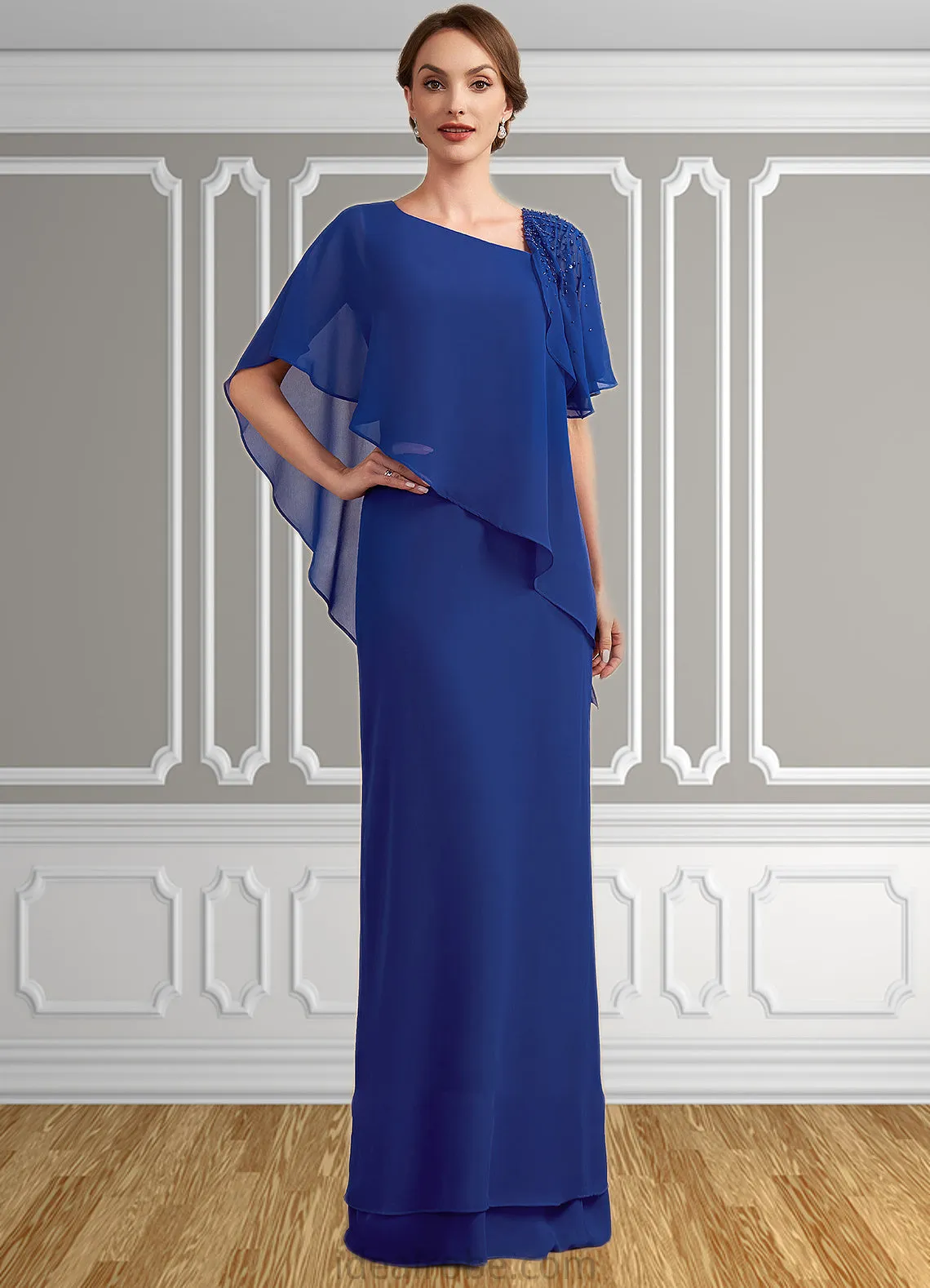 Katharine A-Line V-neck Floor-Length Chiffon Mother of the Bride Dress With Beading Sequins STK126P0014600