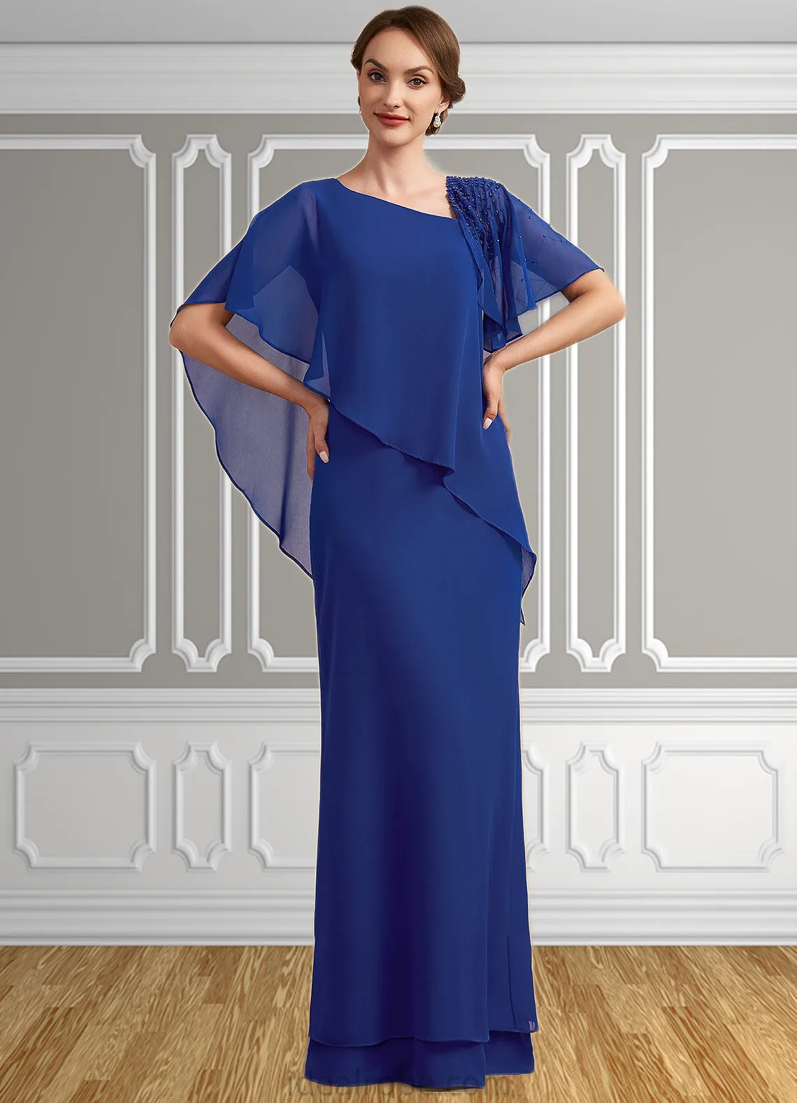 Katharine A-Line V-neck Floor-Length Chiffon Mother of the Bride Dress With Beading Sequins STK126P0014600