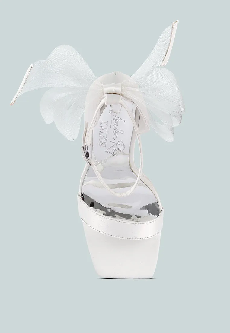 Kiri Satin Clear High Heeled Bow Sandals