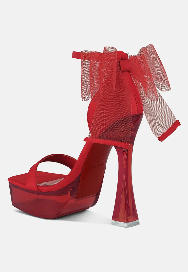 Kiri Satin Clear High Heeled Bow Sandals