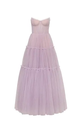 Lavender tulle maxi dress with ruffled skirt, Garden of Eden