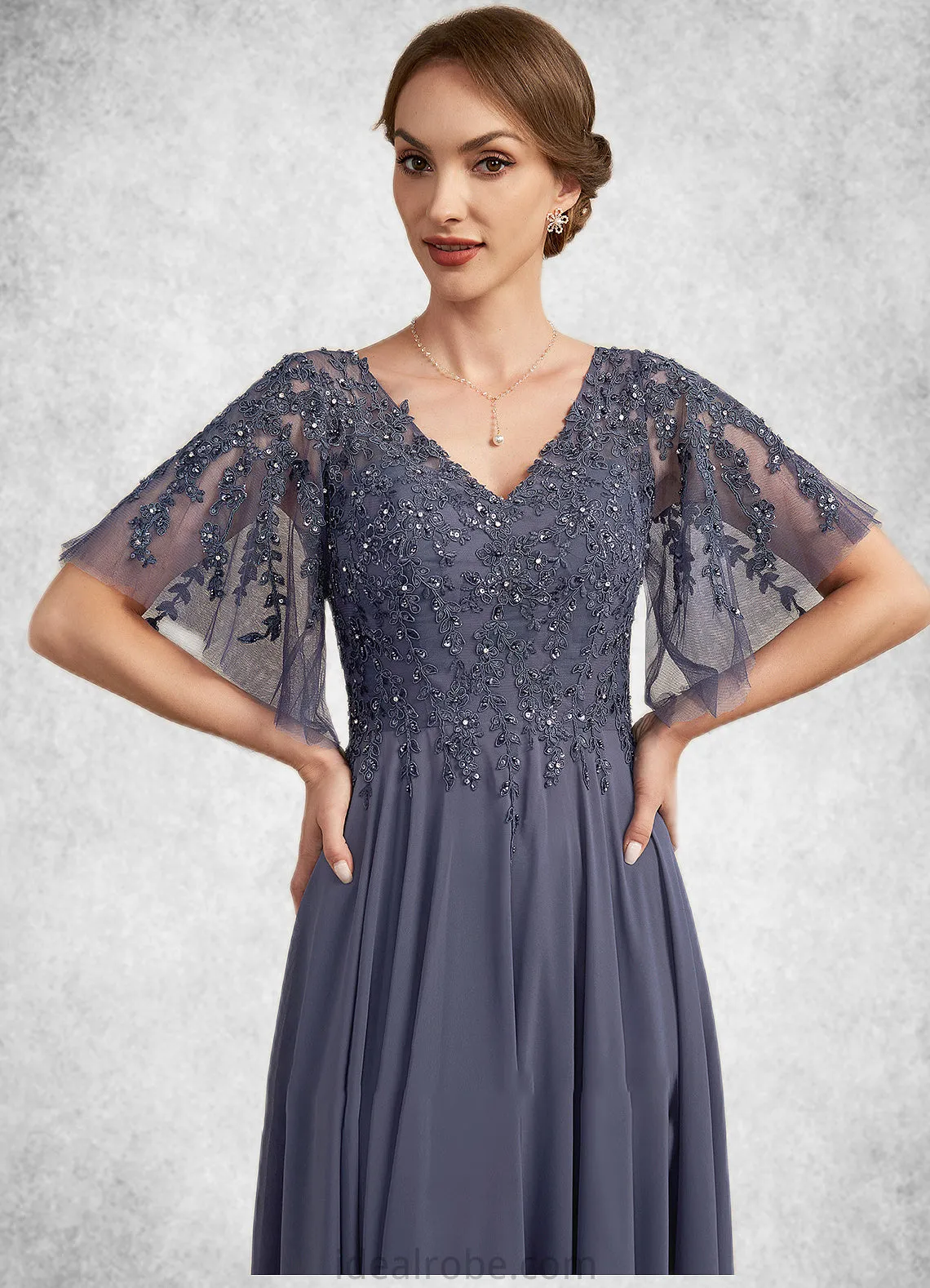 Leah A-line V-Neck Floor-Length Chiffon Lace Mother of the Bride Dress With Beading Sequins STK126P0014571