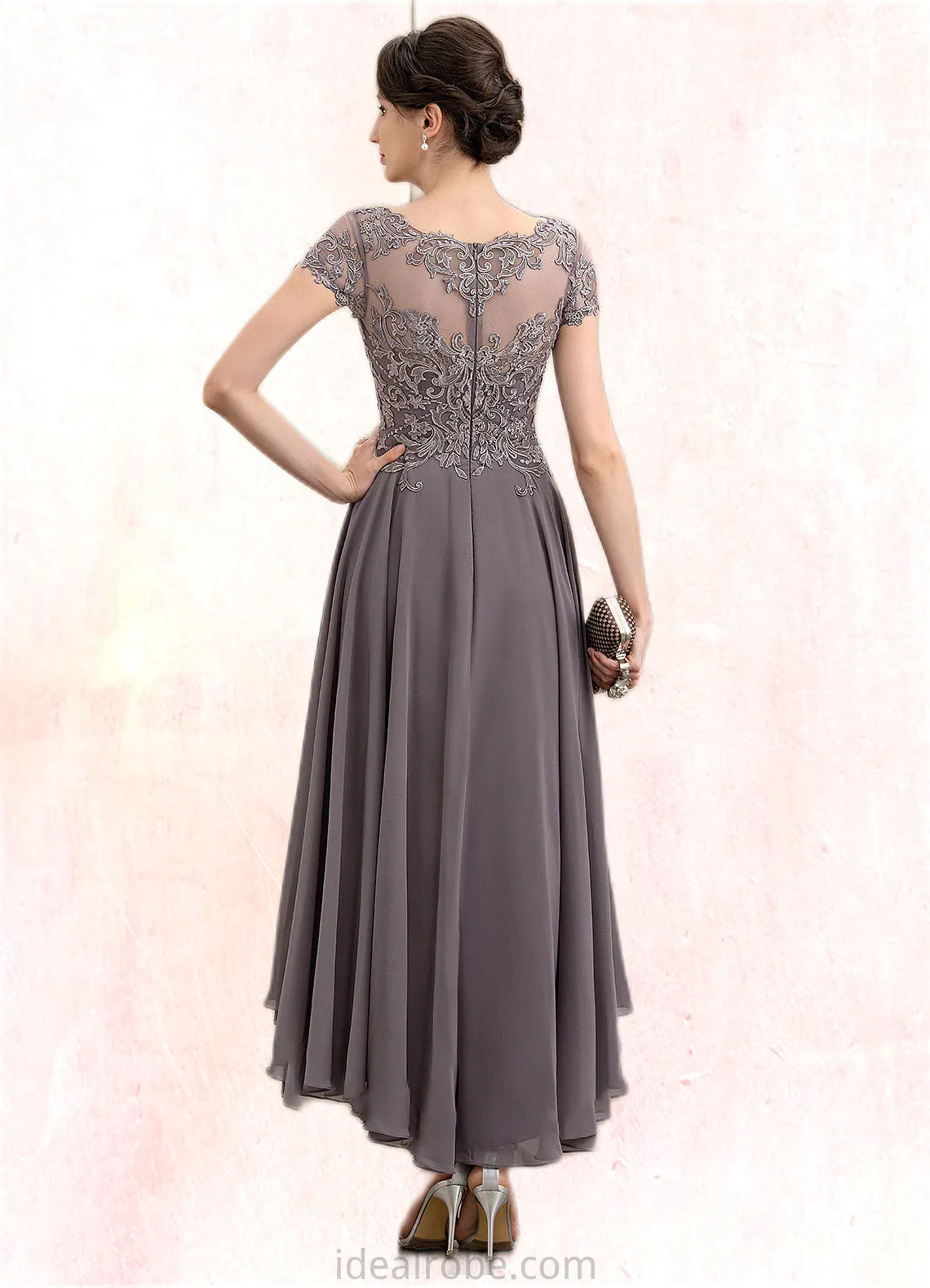 Lyla A-Line Scoop Neck Asymmetrical Chiffon Lace Mother of the Bride Dress With Beading Sequins STK126P0014599