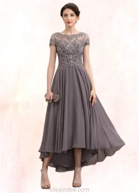 Lyla A-Line Scoop Neck Asymmetrical Chiffon Lace Mother of the Bride Dress With Beading Sequins STK126P0014599