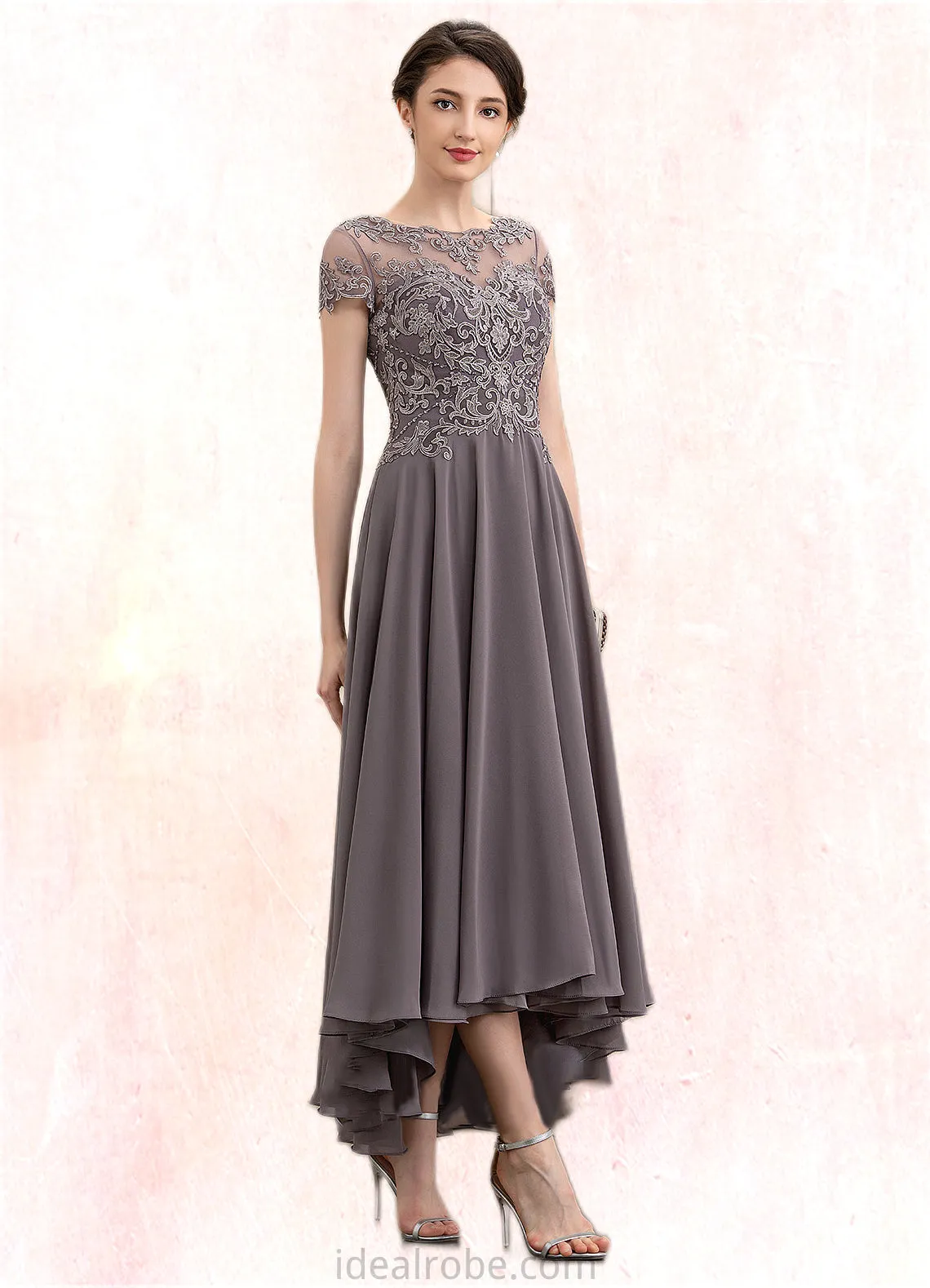 Lyla A-Line Scoop Neck Asymmetrical Chiffon Lace Mother of the Bride Dress With Beading Sequins STK126P0014599