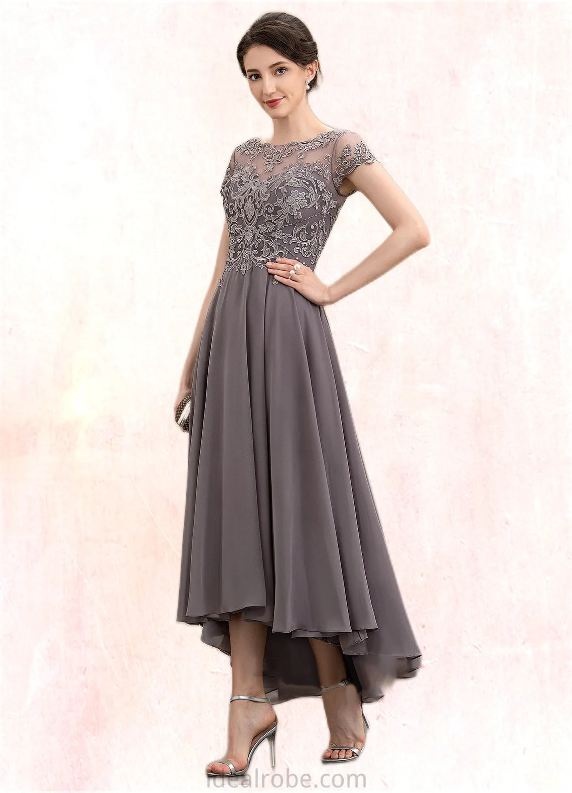 Lyla A-Line Scoop Neck Asymmetrical Chiffon Lace Mother of the Bride Dress With Beading Sequins STK126P0014599