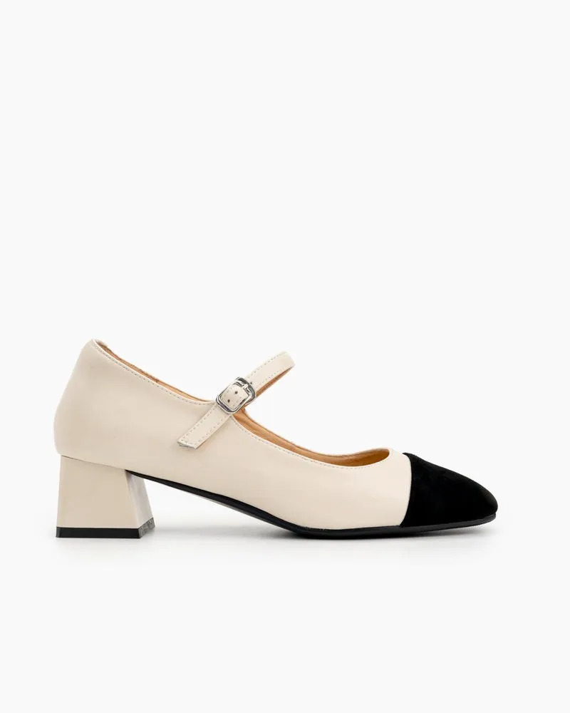 Mary Janes Square Cap Toe Block Chunky Heeled Pumps