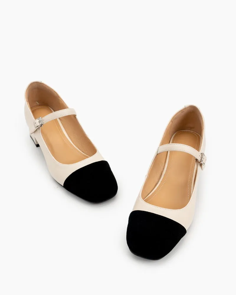 Mary Janes Square Cap Toe Block Chunky Heeled Pumps