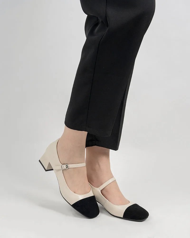 Mary Janes Square Cap Toe Block Chunky Heeled Pumps