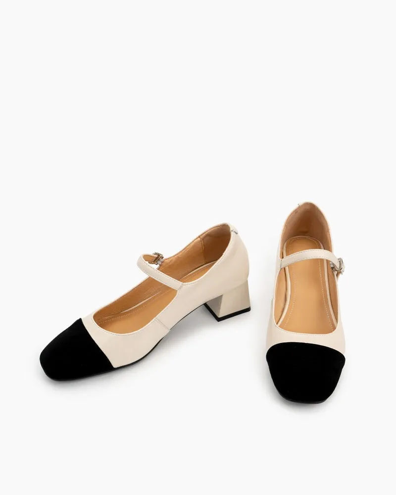 Mary Janes Square Cap Toe Block Chunky Heeled Pumps