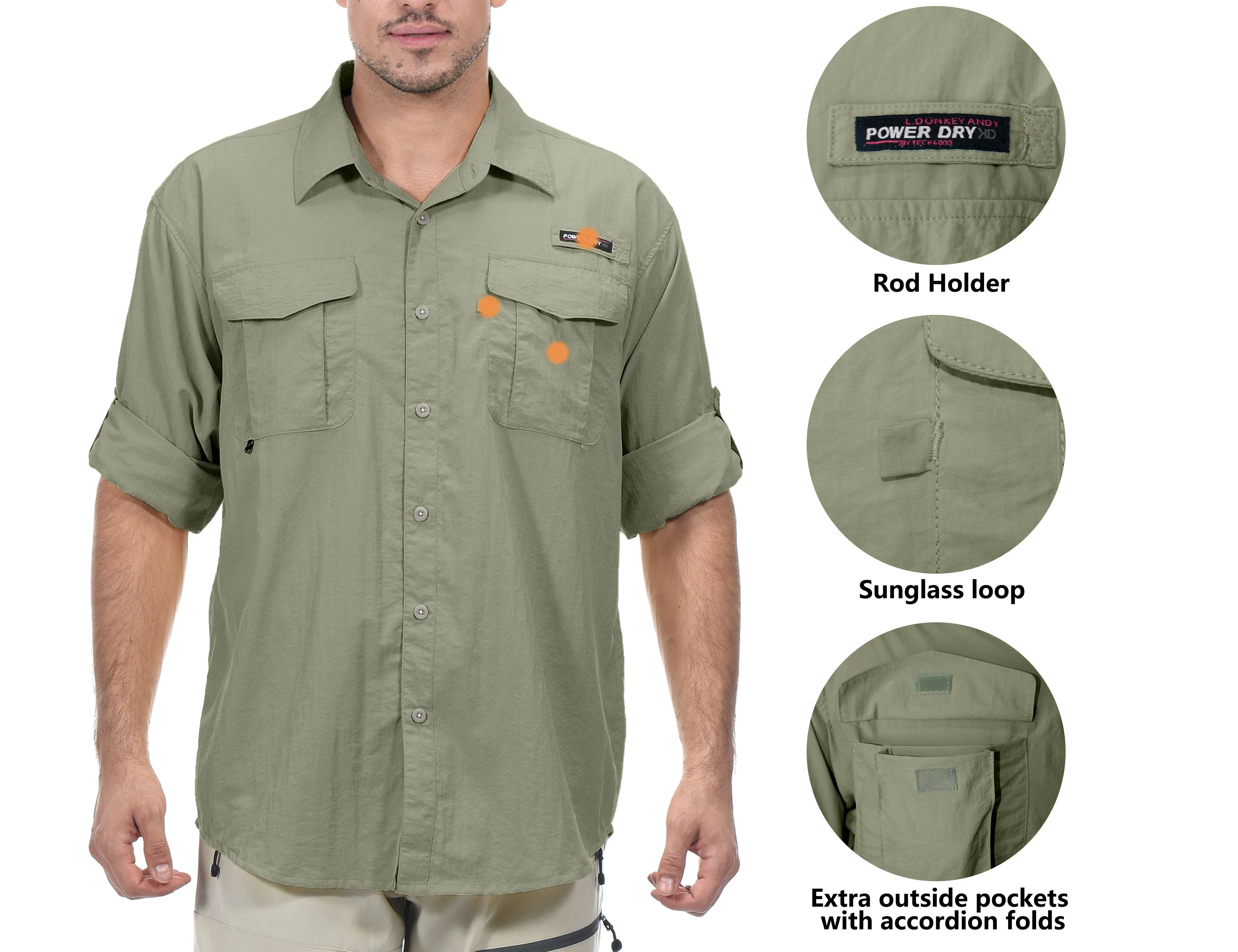 Men's UPF 50  UV Protection Shirt, Long Sleeve Fishing Shirt