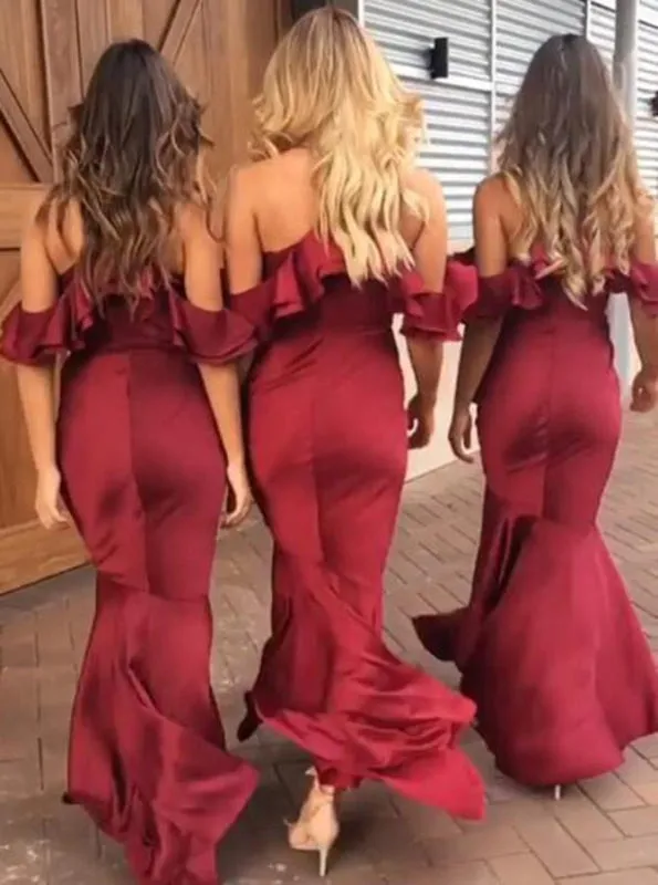 Mermaid Spaghetti Straps Wine Dark Red Bridesmaid Dress