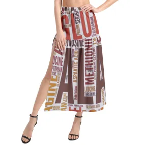 Microbiology Amino Acid Print Elastic Waist Ruffle Slit Hem Skirt