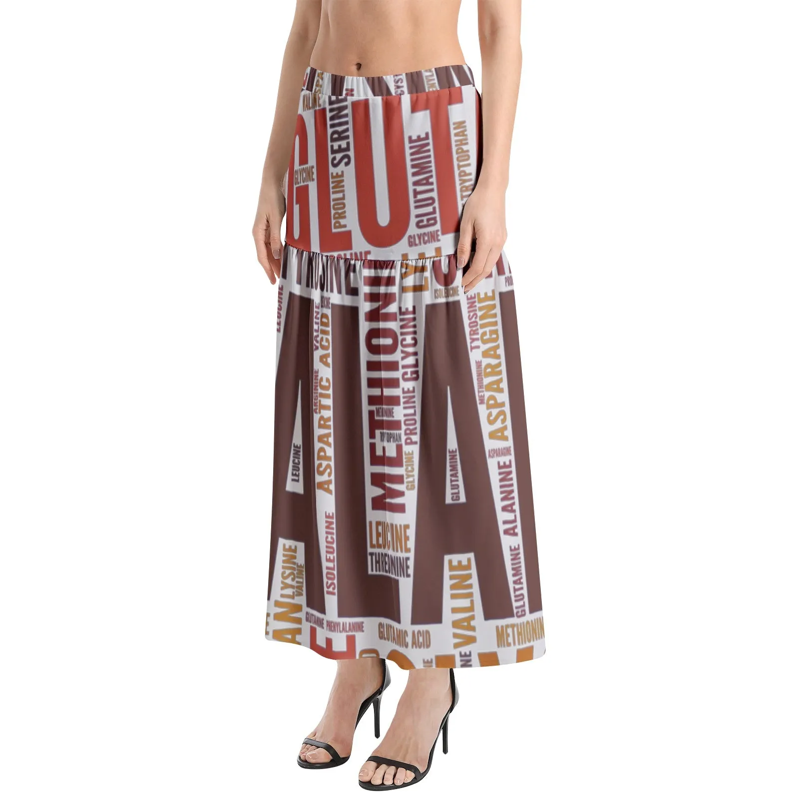 Microbiology Amino Acid Print Elastic Waist Ruffle Slit Hem Skirt