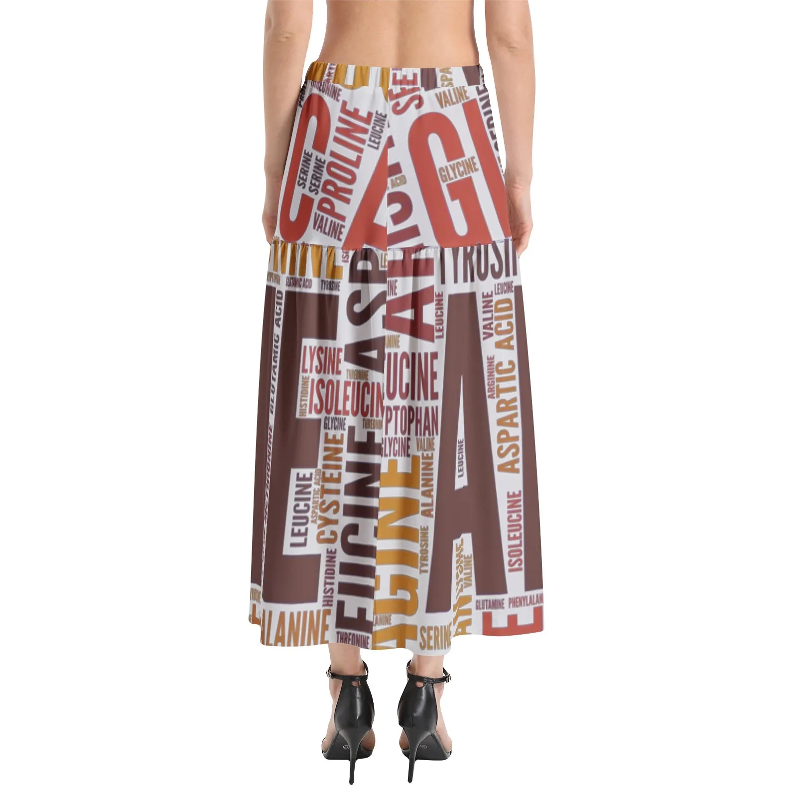 Microbiology Amino Acid Print Elastic Waist Ruffle Slit Hem Skirt