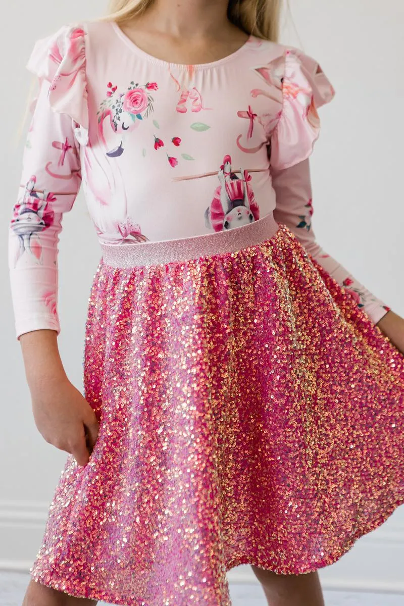 Mila & Rose Sequin Twirl Skirt - Hot Pink