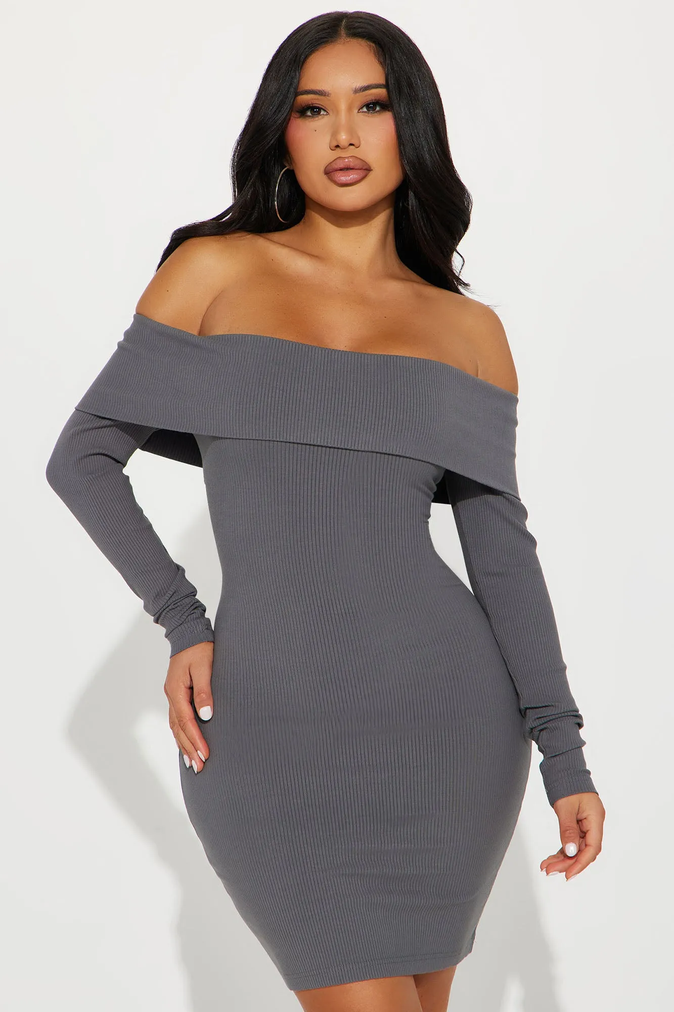 Modern Muse Long Sleeve Mini Dress - Charcoal