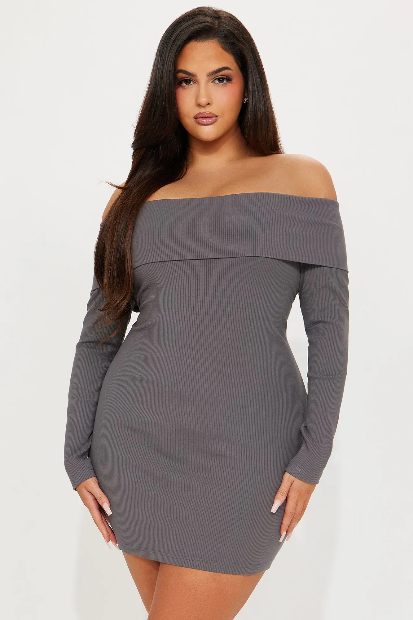 Modern Muse Long Sleeve Mini Dress - Charcoal