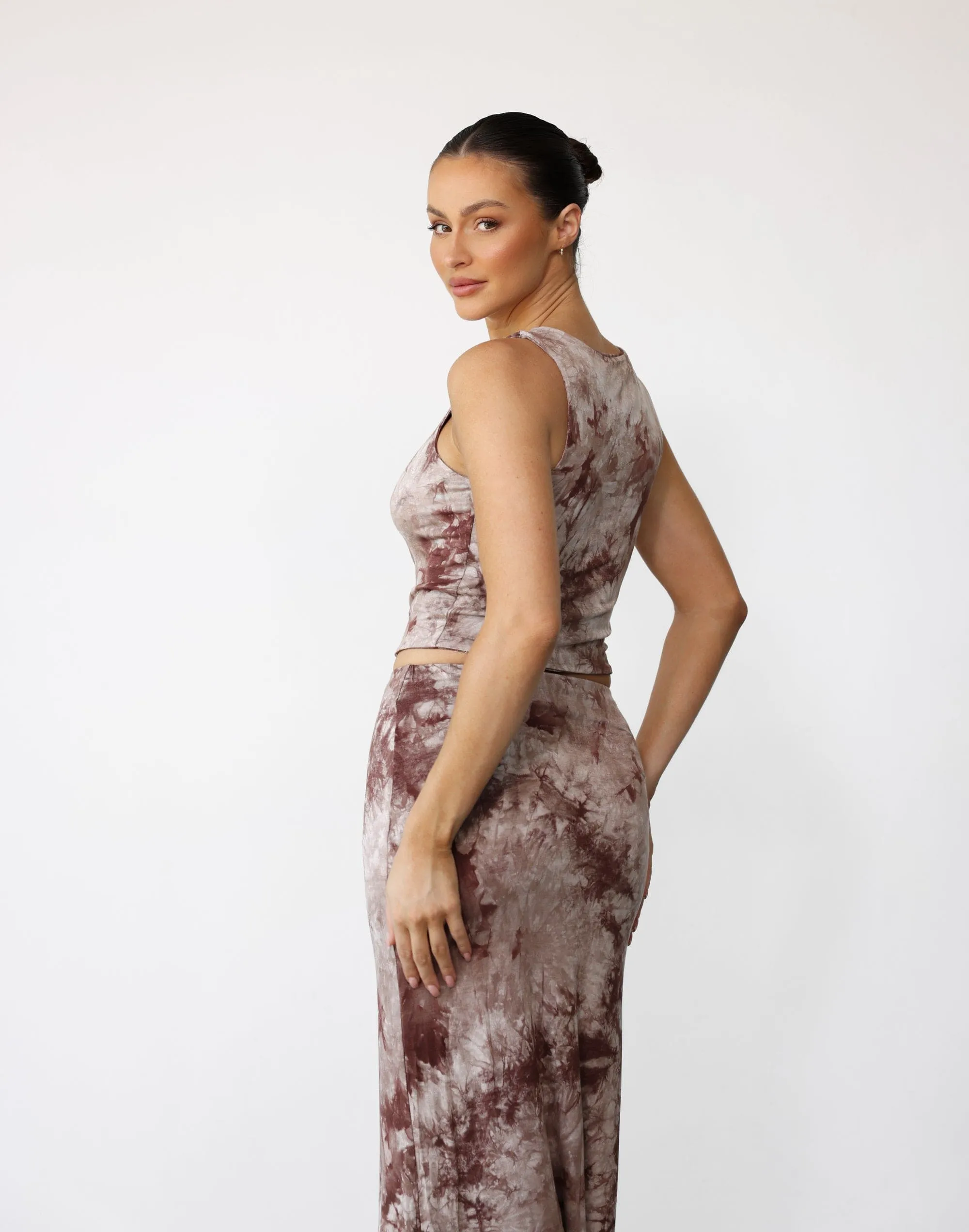 Nitara Maxi Skirt (Taupe Tie Dye)