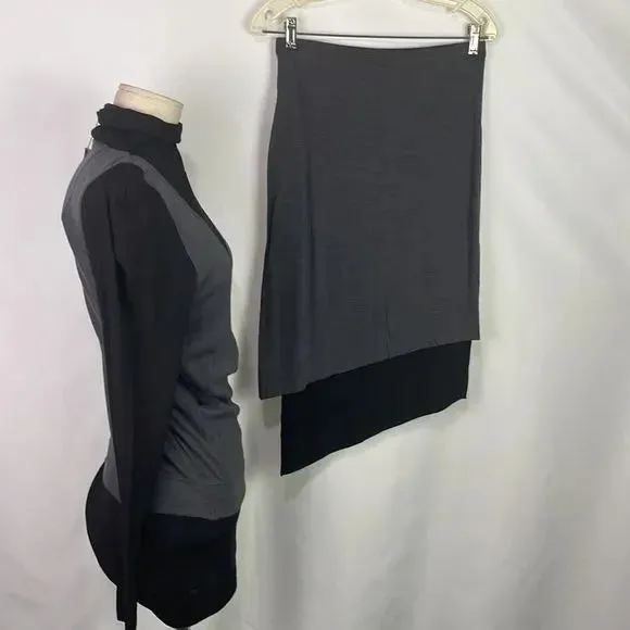 NWT Donna Karan Gray Black Color Block Skirt Set