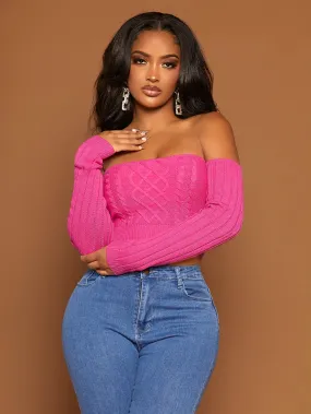 Off The Shoulder Cable Knit Crop Sweater